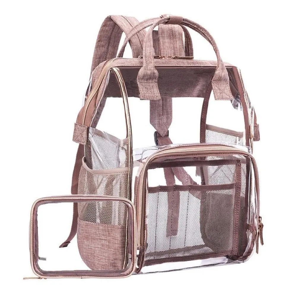 large capacity unisex backpack bag transparent bag backpack student clear travel women Transparent229d