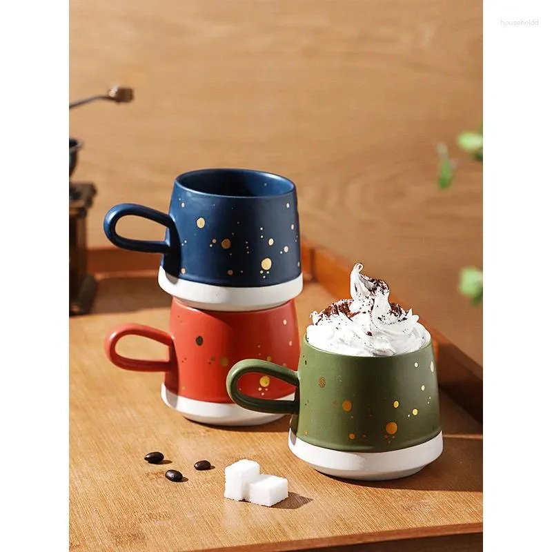 Mugs Vintage Ceramic Mug With Gold Embellishment Handmade Style Big Ear Handle High Temperature Fire Resistance Women's Coffee Cup