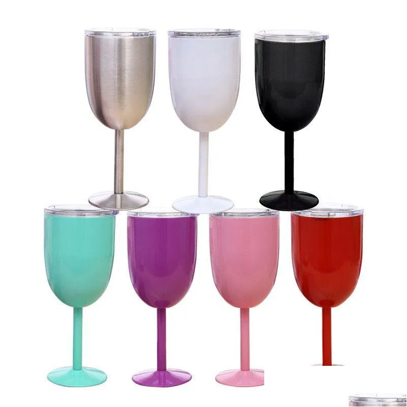 Thermoses 10 Colors Double Walls Goblet 304 Stainless Steel Wine Glass With Lids Insation Bottle Mug Creative Gift Dhs Drop Delivery Dhplg