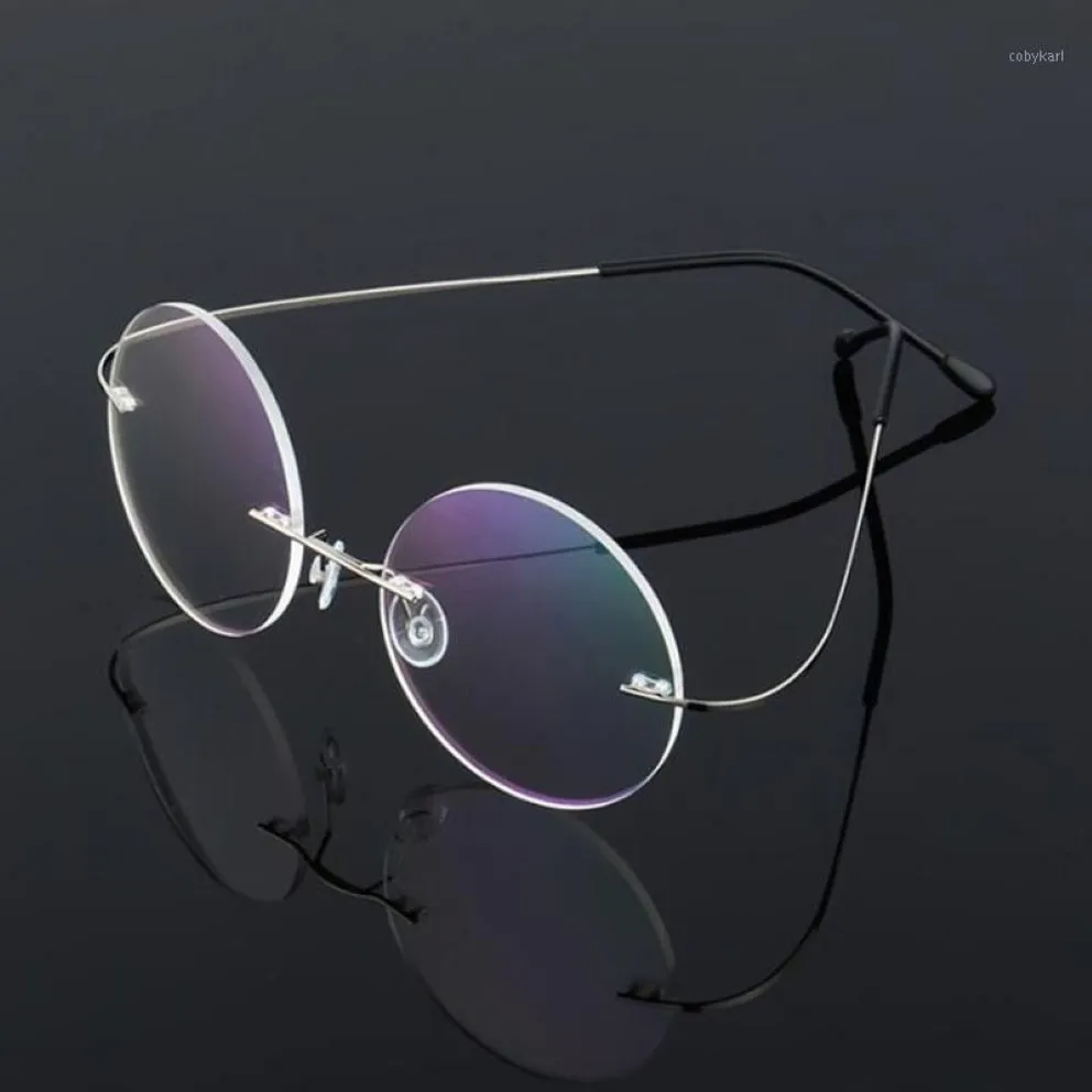 패션 선글라스 프레임 레트로 둥근 티타늄 안경 프레임 남성 금속 림없는 슈퍼 라이트 근시 괴상한 나사없는 안경 1294f