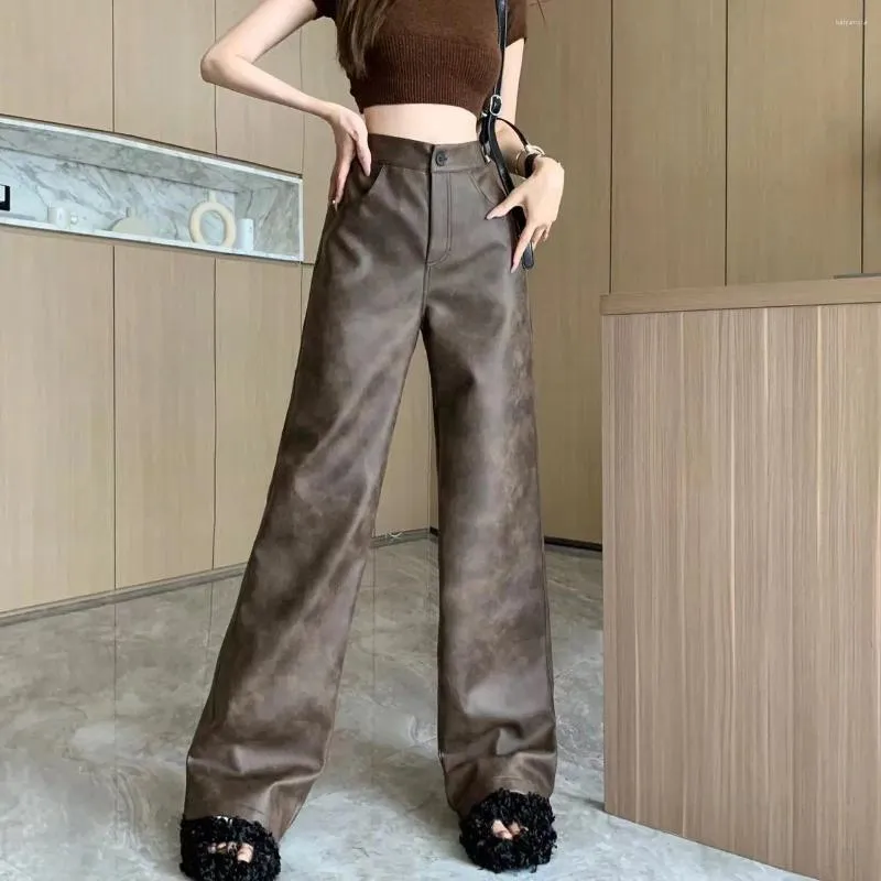 Pantalon femme 2024hip Ho Punk Style Bloomers Vintage lavé en cuir Pu taille haute Faux pantalon personnalisé