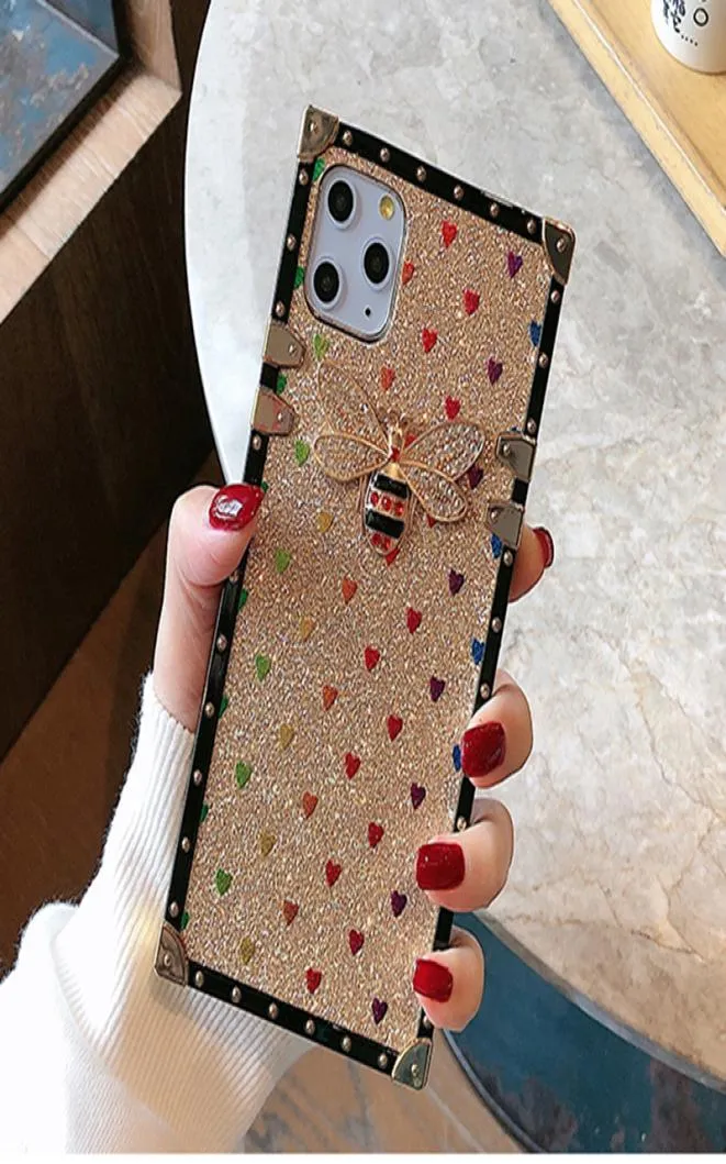 Luxo glitter quadrado designer casos moda abelha capa para iphone 13 12 11 pro max xr xs 8 7 6 plus feminino telefone case8647019