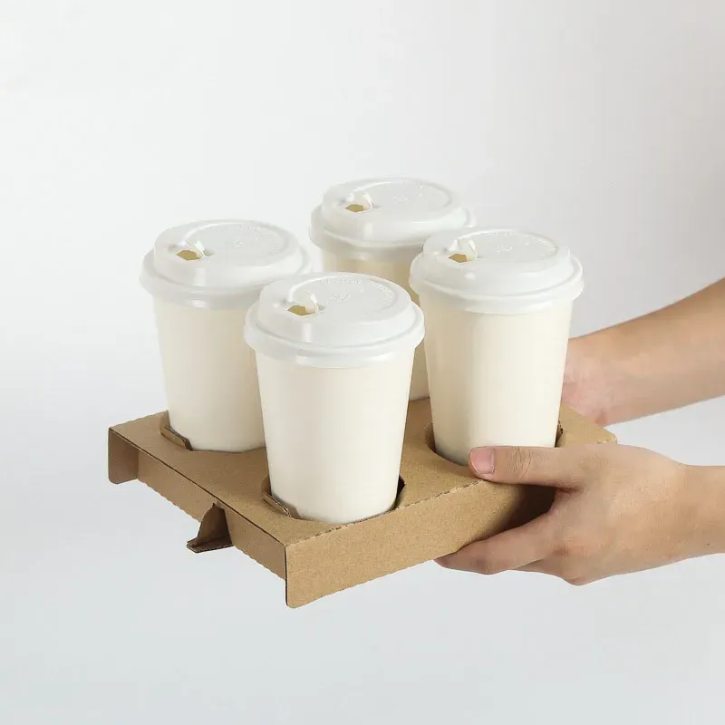Disposable Coffee Takeout Holder Cafe Milk Juice Packing Tools Holders With Paper Bag Take Away Drinks Cup Shelf QW8815