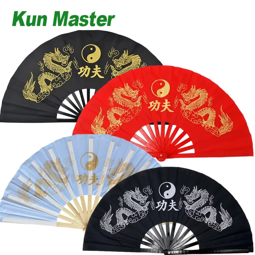 Arts Kun Master Tai Chi Fan Kung Fu Taiji Fan Bamboo Fan Martial Arts Double Fan Printed Double Dragon Multicolor