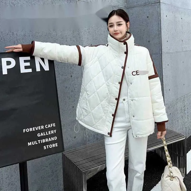 Women's Jackets designer Winter New Contrasting Stand Neck Compression Cotton Coat Loose Large Version Breadman