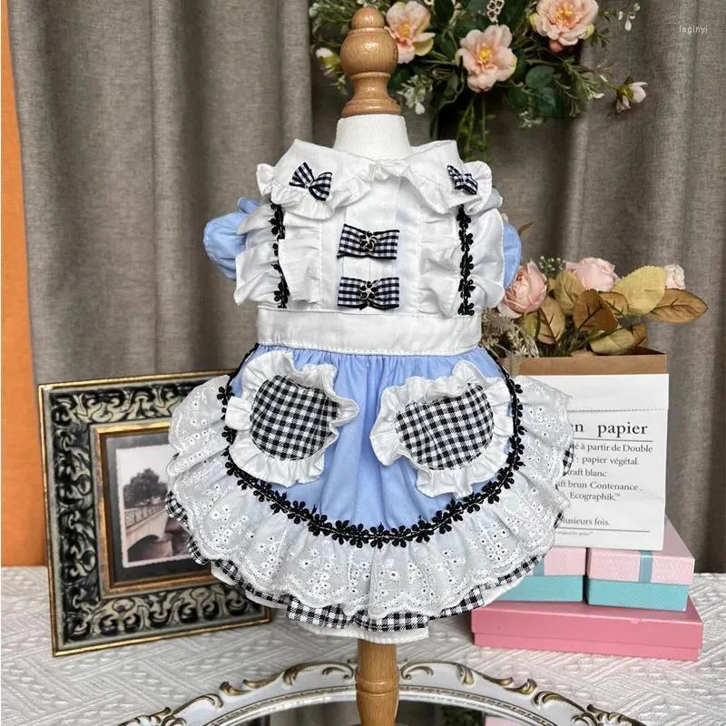 Cão vestuário algodão artesanal pet gatos roupas bonito lolita luz azul princesa vestido para pequeno médio 2024 outono roupas cães casaco