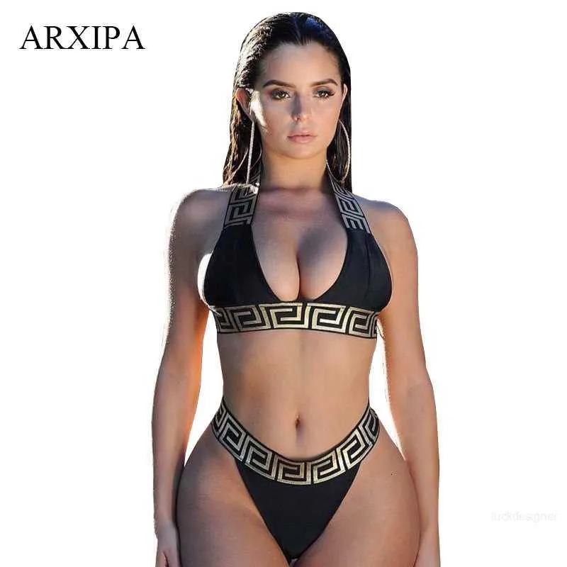 Designer ARXIPA Sexy Bikini-Sets für Frauen Bandage Badeanzug Crop Top Bademode Tanga Badeanzug High Cut Beachwear Solid Print New Bather DesignerTK2H