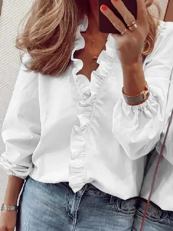 New European American long sleeved ruffled shirt for women's shirts spring summer