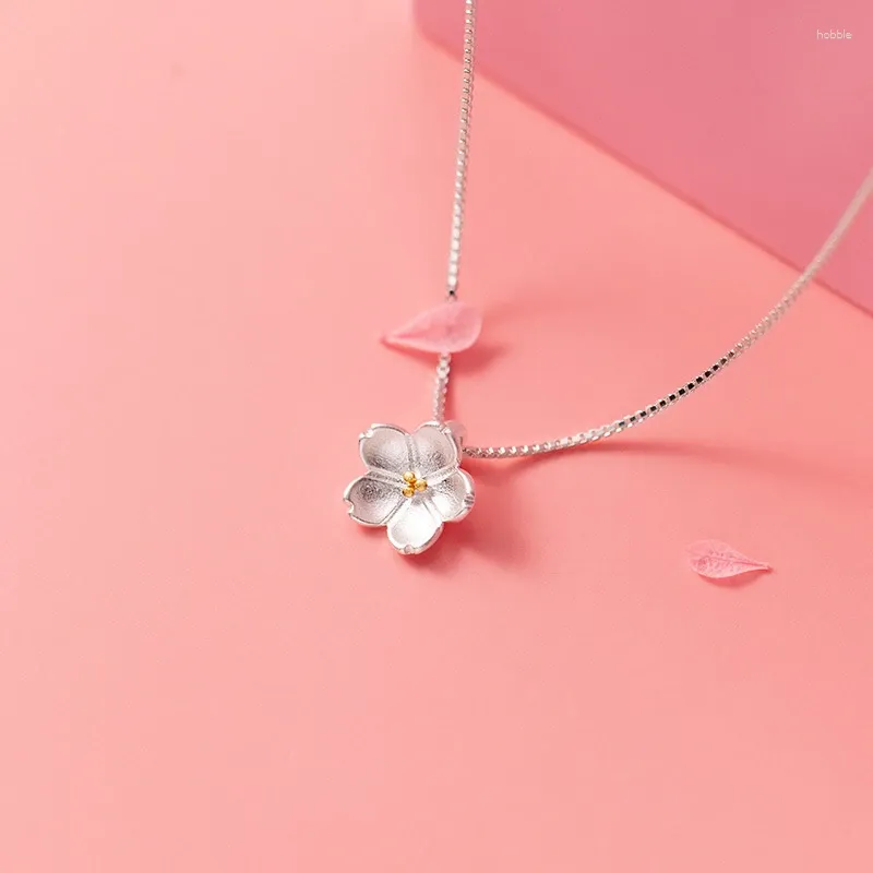 펜던트 Lavifam Pure 925 Sterling Silver Five Petal Frost Flower 펜던트 목걸이 여성용 긴 목걸이 S925