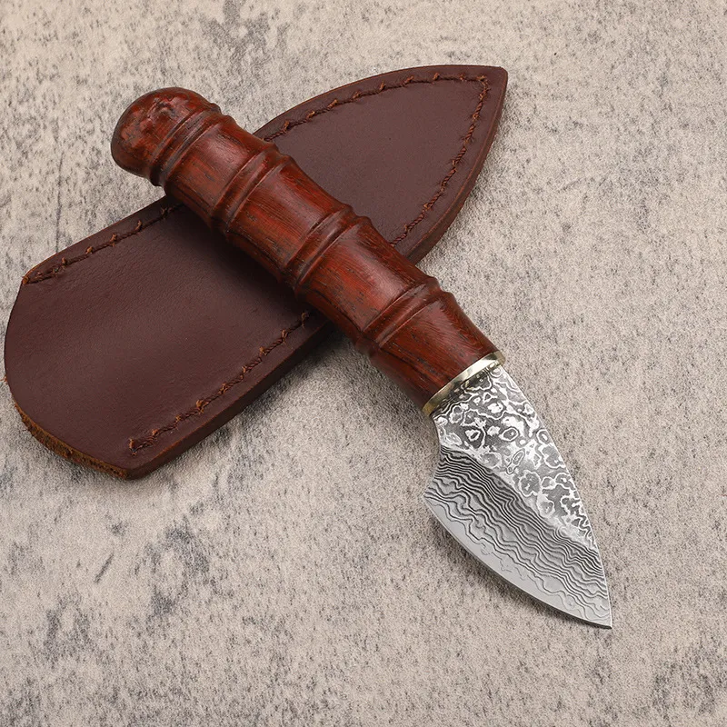 Promozione A2252 Damasco Coltello a lama fissa VG10 Damasco Steel Blade Rosewood maniglia da pesca da esterno Calni tascabili EDC con guaina in pelle