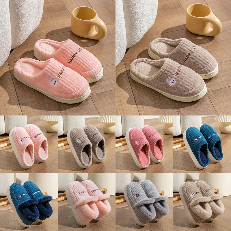 Slippers New Autumn and Winter Couples Plush Shoes Home Indoor Warmth and Anti slip Shoes Women's Floor Cotton Slippers Blue Pink Grey 001