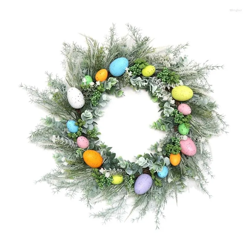 Kwiaty dekoracyjne 50 cm Easter Wreath Eggs Dekoracja sztuczny kwiat do domu DIY rzemieślnicze drzwi wiszące girlandy wystrój imprezowy