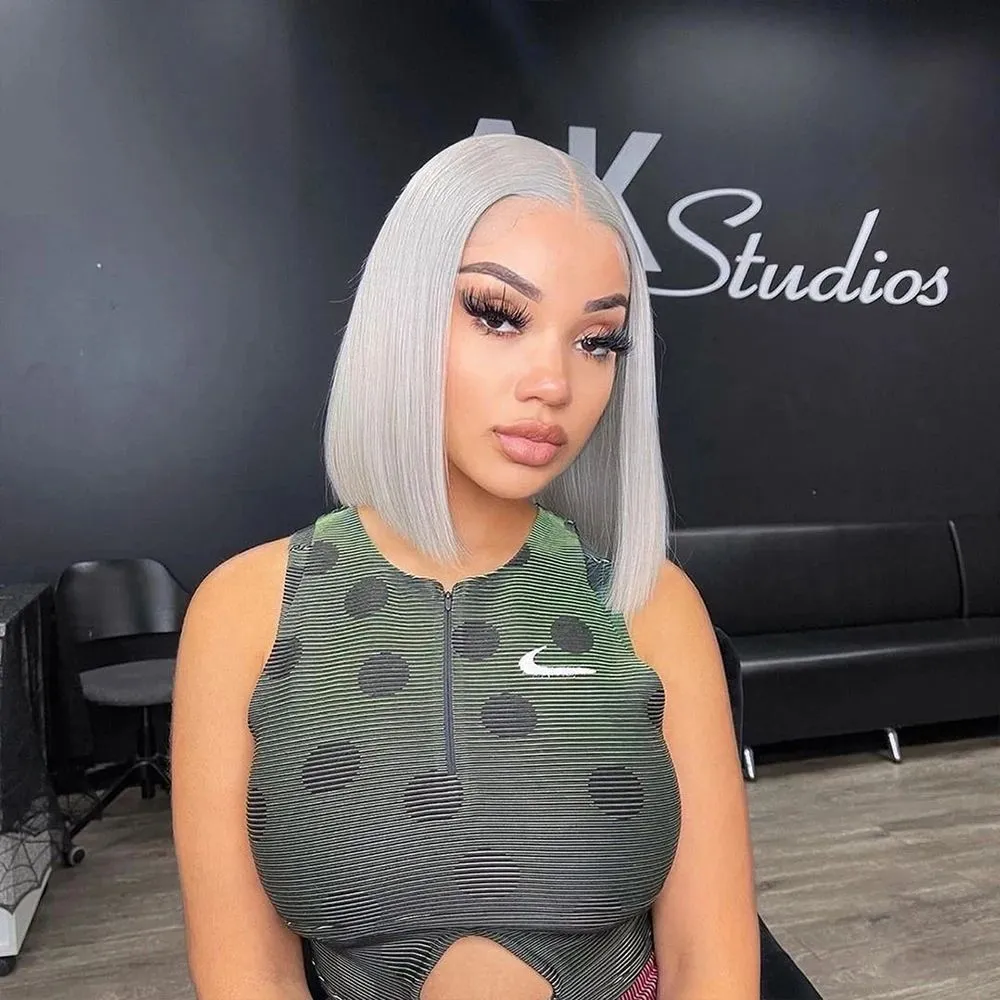 ?KaLiza 12” GREY MIDDLE PART BOB WIG *NWT* ? Gray Bob Wig Human Hair - 10 Inch Silky Straight Middle Part  main image 2