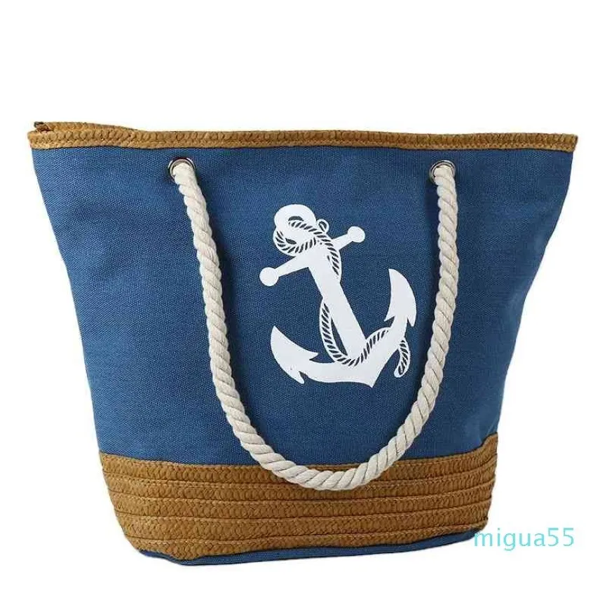 Bolso de mano de lona para mujer, ancla de hombro, bolso de verano con asa superior, bolso de playa de paja 266l