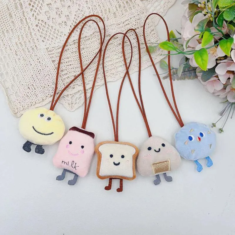 Porte-clés mignon sac porte-clés femmes pain en peluche avec étiquette de nom porte-clés en gros utile Anti perte Kawaii alimentaire porte-clés