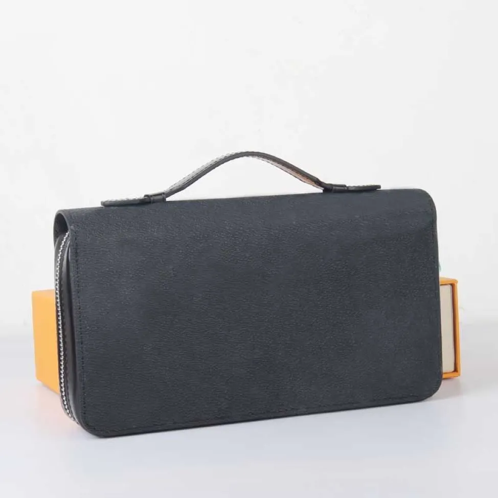 Portefeuilles pour hommes portefeuille pour hommes à fermeture éclair unique de haute qualité toile imperméable noire portefeuille long porte-carte hommes sac à main avec boîte orange ca292o