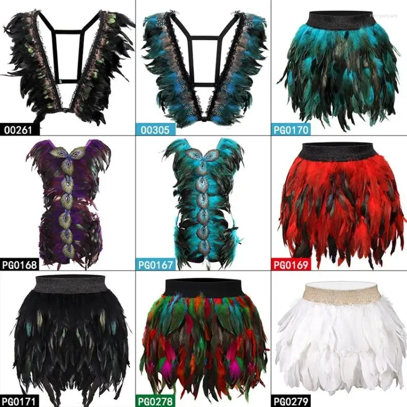 Bh's sets veren harnas beha en veren rok voor vrouwen mode sexy kooi bondage lingerie punk gothic dance festival rave wear