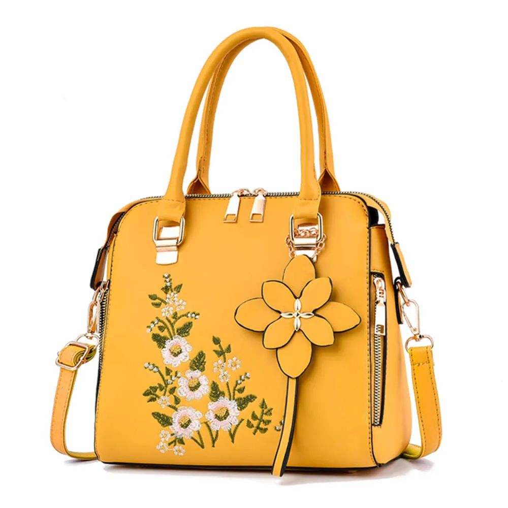 Schoudertas met bloemendetail Trendy handtas met ritssluiting voor werk Casual crossbodytas Damestas met bloemendecor