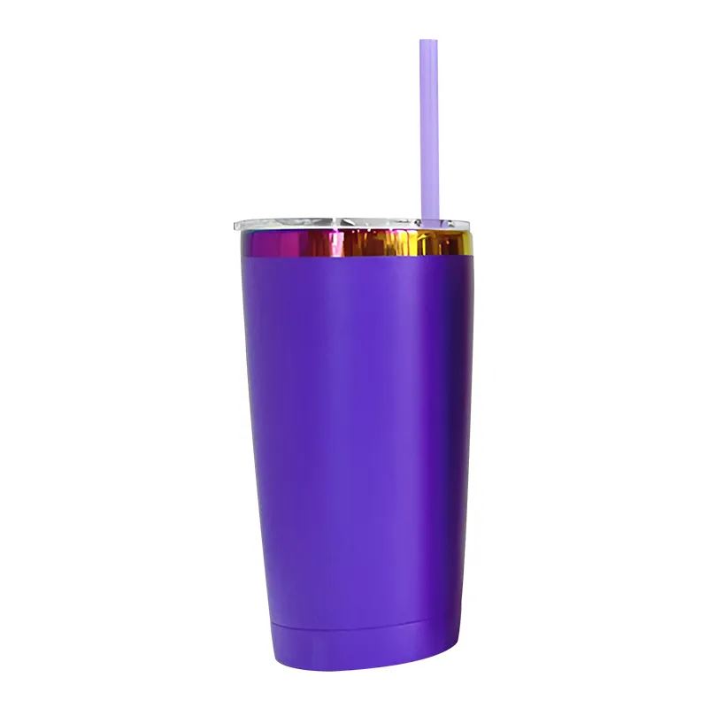 20oz Rainbow Base mugs Powder Coated Tumbler Stainless Steel Tumbler Beer Coffee Mugs with Lid Electroplated cup