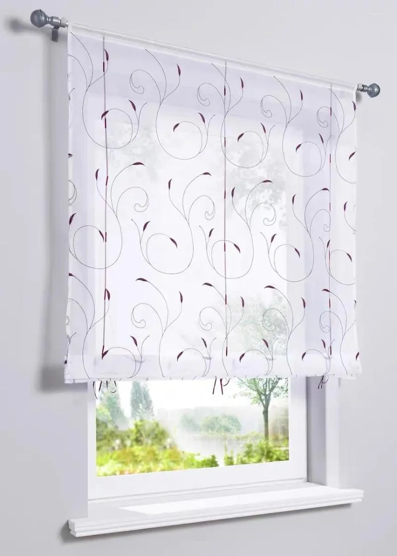 Vorhang, halbkurz, bestickt, Ballonzweige, transparenter Fenster-Tüll für Küche, Wohnzimmer, Voile-Screening-Drape-Panel