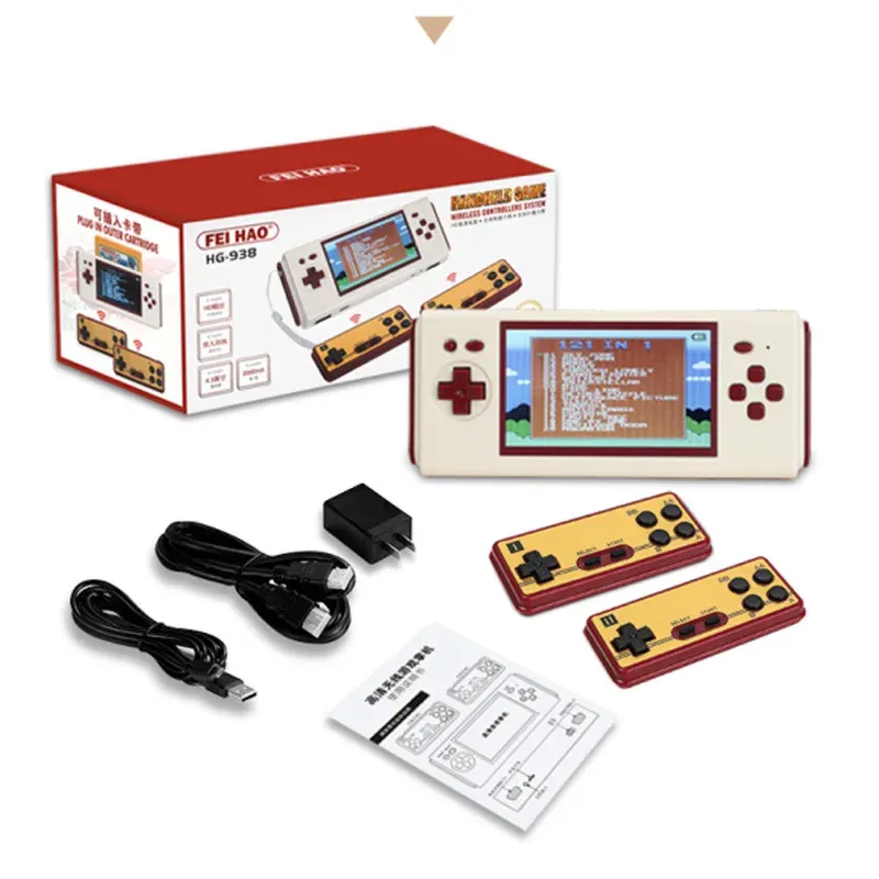 Joueurs 4.3 pouces HD Wireless Two Wire Two Player Red and White Handheld Game Console, Retro Game Player Compatible avec FC Yellow Multi-Cartridge