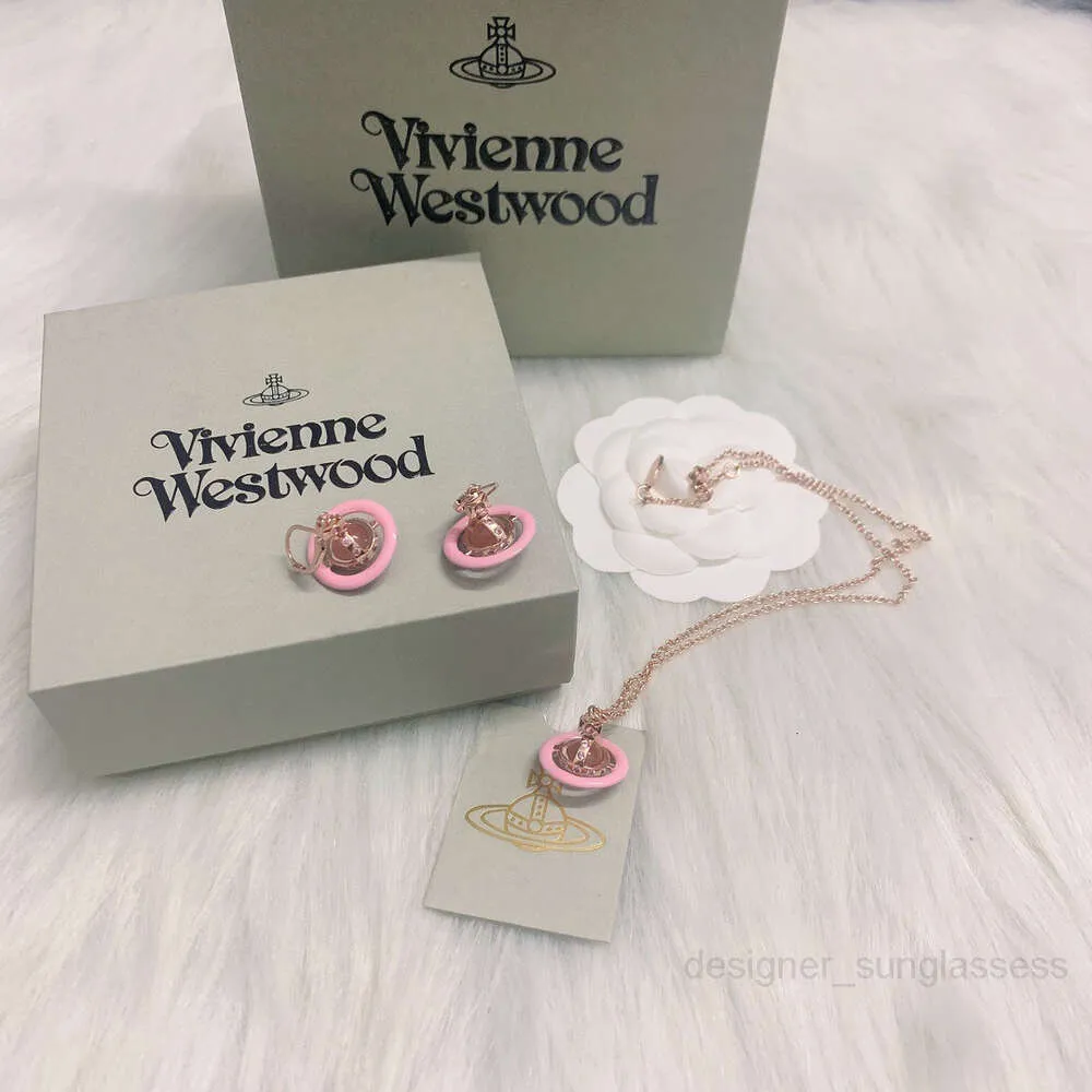 Planet halsband designer halsband för kvinna vivienen lyxsmycken viviane westwood new western rose guld ljusrosa droppande gel halsband örhängen kvinnlig japan