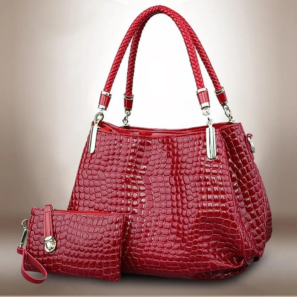 أكياس الكتف أزياء Women Bag 2pcs مجموعة حقائب اليد سعة كبيرة من الجلد حمل محفظة صلبة مركب 2610