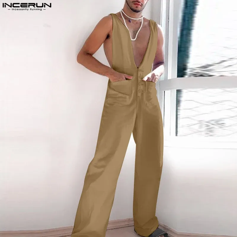 Salopette INCERUN 2023 Style américain hommes décontracté solide Allmatch conception sangle pantalon mode Streetwear vente chaude Sexy combinaisons S5XL