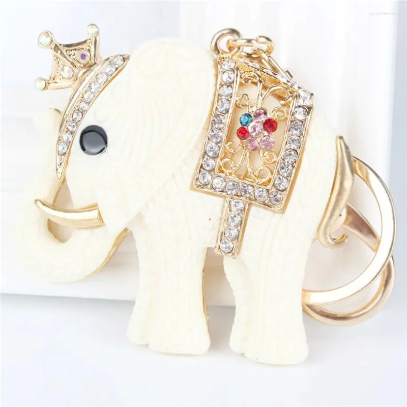 Keychains White Crown Elephant Pendant Charm Rhinestone Crystal Purse Pad Keyring Key Chain Accessories Wedding Party Lover Gift