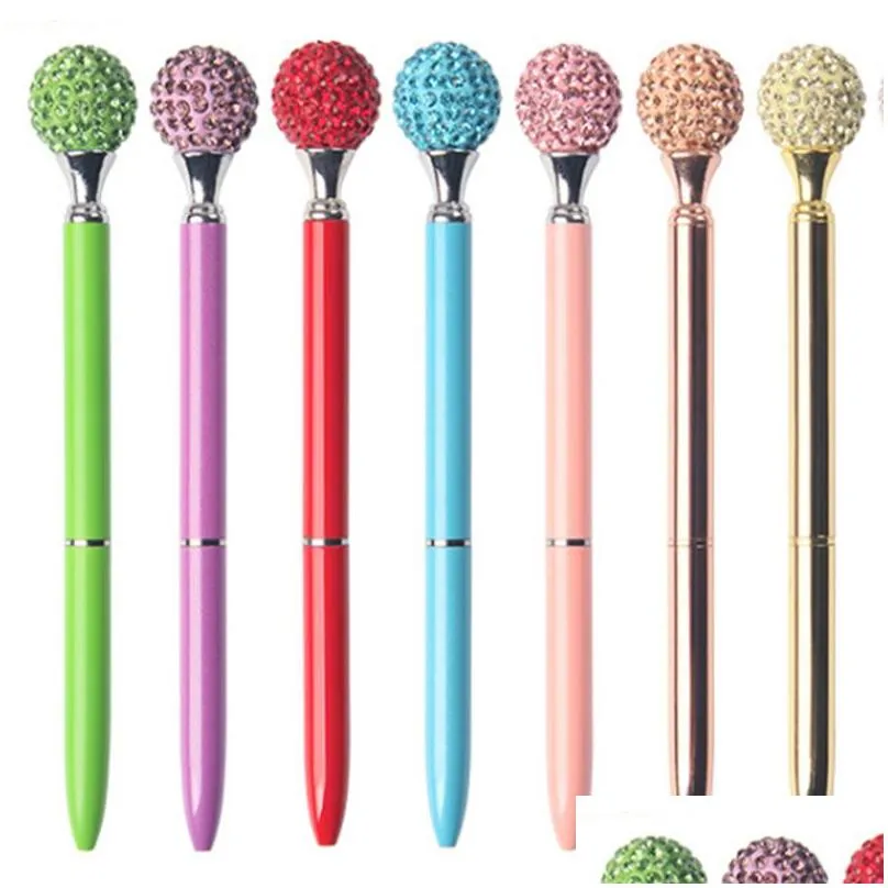 Stylos à bille en gros 11 couleurs stylo cristal gros diamant gemme fournitures de bureau de mariage cadeau métal élément de luxe rouleau boule goutte de dh7pa