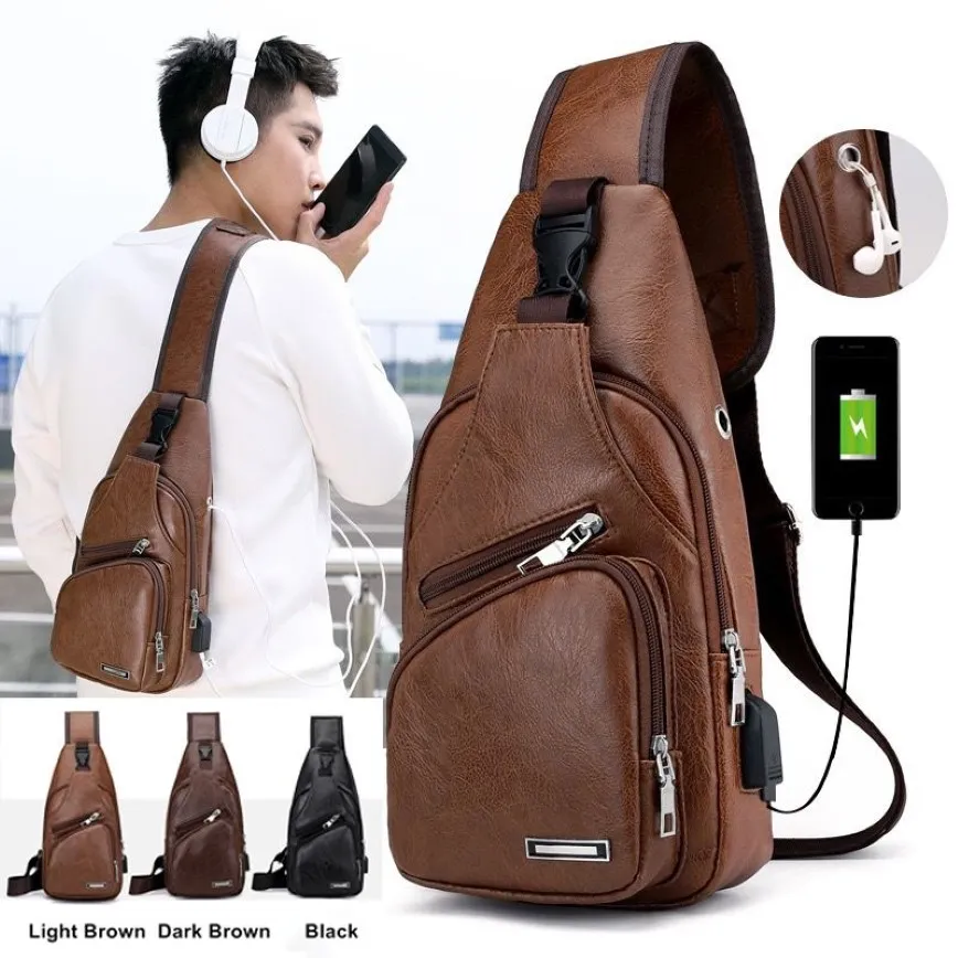 22ss Männer Mode Brust Taille Tasche Casual Outdoor Reise USB Lade Port Sling Bag PU Brust Bags273H