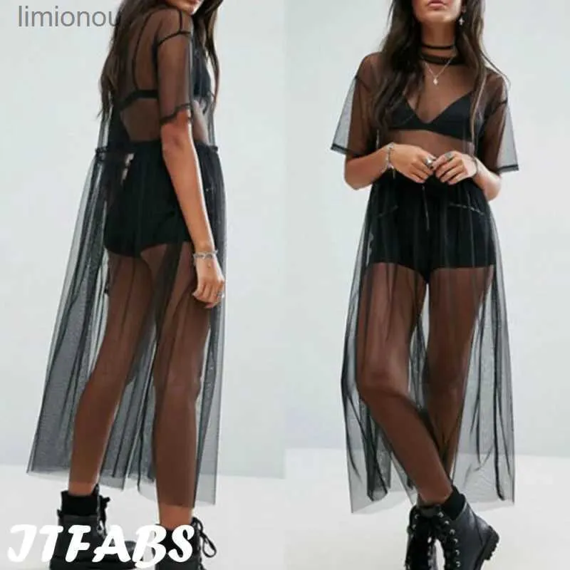 Urban Sexy Dresses Sexy Women Party Evening Black See Through Mesh Dress Sheer Maxi Dress Tulle Lace long Dress Casual Sexy Party Vintage Bodycon 240223