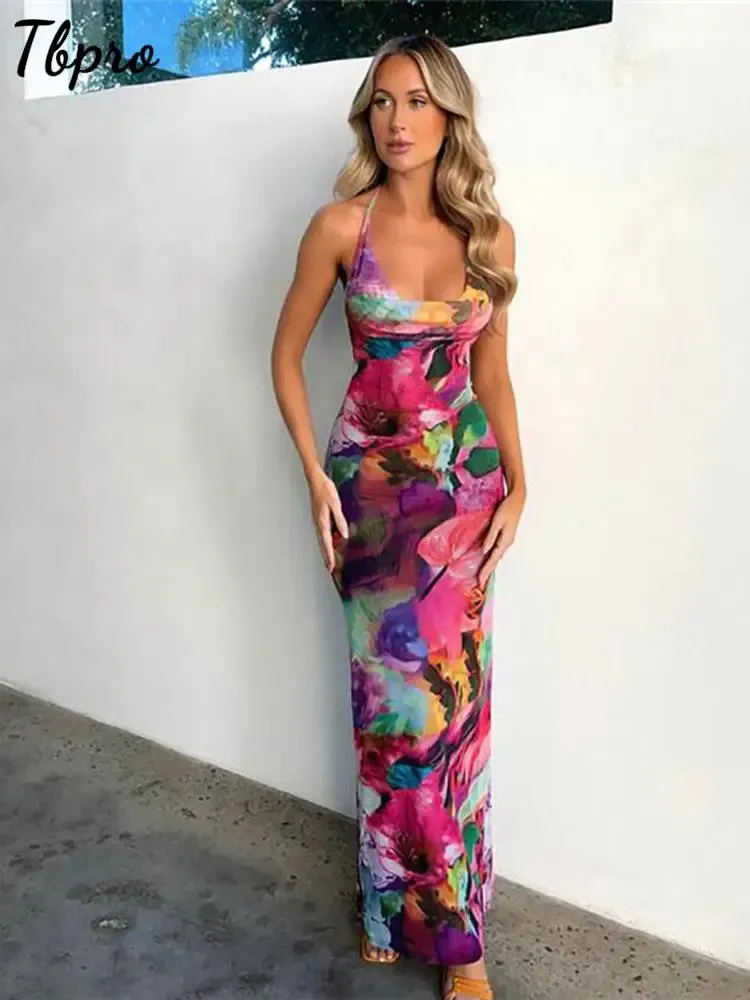 Tie-Dye-bedrucktes Strapskleid, sexy Perspektive, rückenfreies Kleid für Damen, ultradünn, Wickel-Gesäß, A-Linie, hoch tailliertes Kleid, Urlaubs-Strandweste 240223