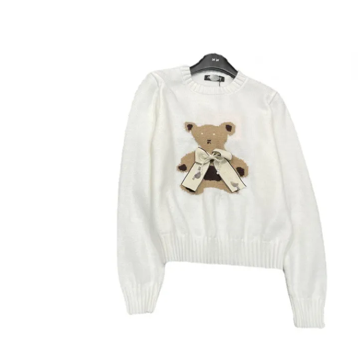 Женские дизайнерские свитера осень и зима с мультяшным медведем, жаккардовым бантом, украшенным милым универсальным вязаным свитером