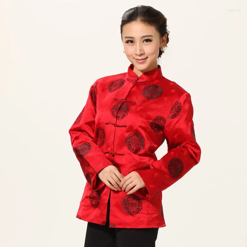 Women's Jackets Oriental Women Classic Tangzhuang Coat Red Traditional Chinese Auspicious & Longevity Patterns Year Hanfu