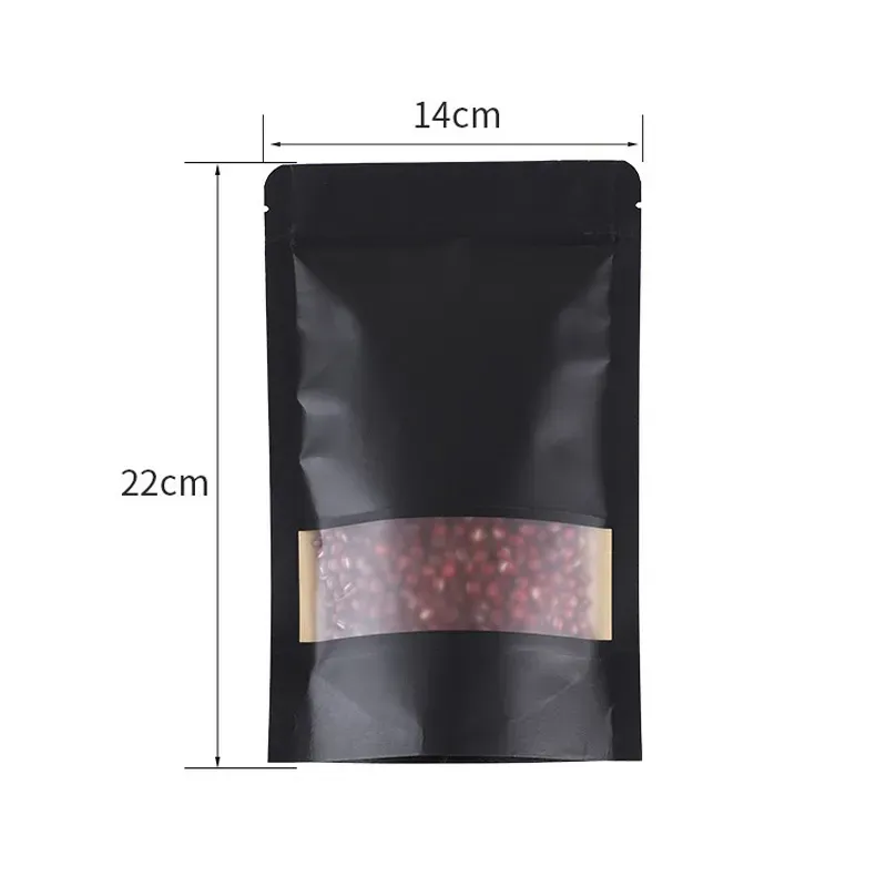 Stand up Black Paper Frosted Window Self seal Bag Resealable Snack Biscuit Coffee Gifts Heat Sealing Packaging Pouches LX5031