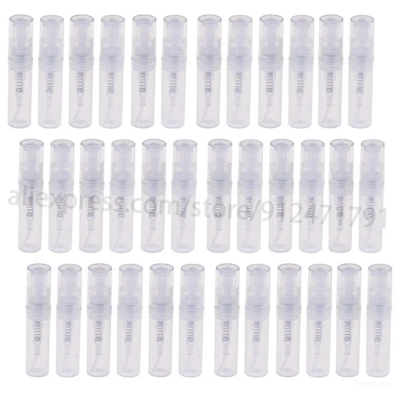 Butelka 50pcs 2 ml przezroczysty plastikowy spray atomizer Atomizer perfum butelka atomizowanie rozprysków płynny pojemnik kosmetyczny mini podróż