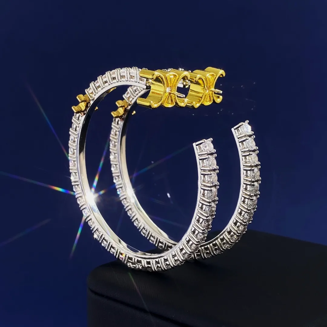 Celi Brand Classic Luxury Designer Earrings 18k Gold Earring Big Circle Fashion Women White Bling Diamond Shining Crystal Earings Ear Rings Party SMEEDDE