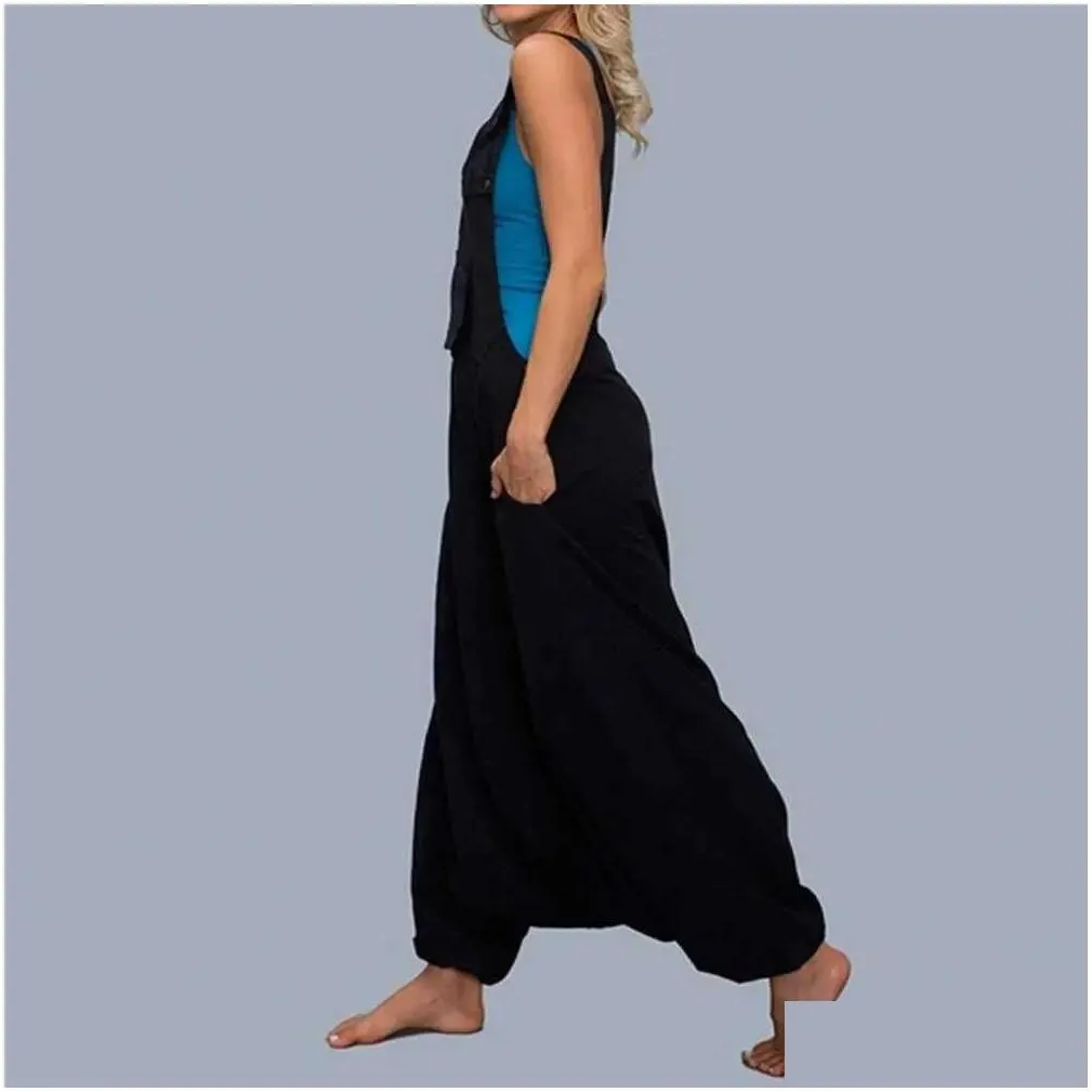 womens two piece pants women summer loose thin jumpsuits harem pants wide leg pants sleeveless pockets bib jumpsuit siamese trousers large size s-5xl