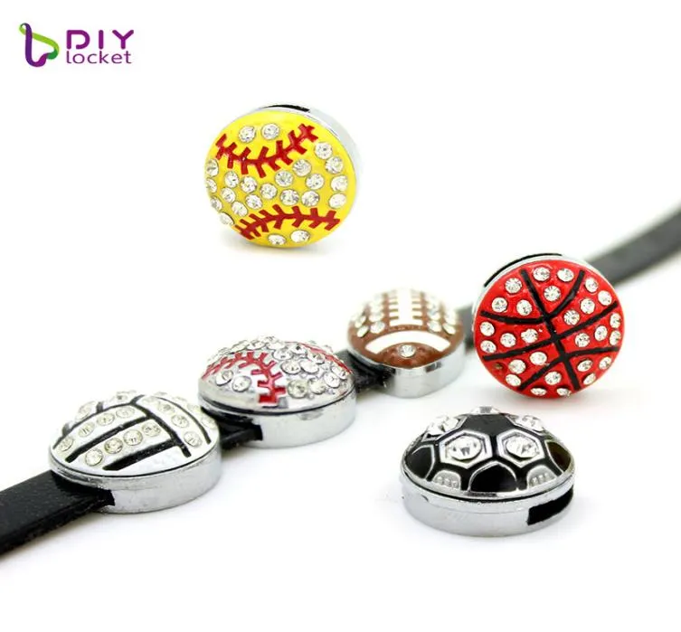 Nieuwe Mode Mix Stijl Sport Bal Slide Charms Kristal Steentjes Ball Charms Fit Diy Riem Polsbandje Armband LSSC4154192603580