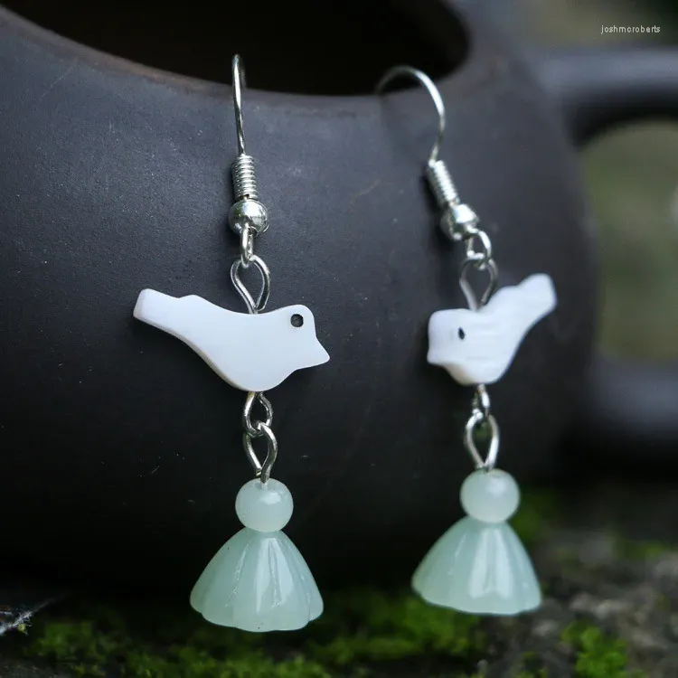 Dangle Earrings Jade Lotus Flower 925 Silver Gemstone Womenアクセサリーチャームチャームチャイニーズジュエリー天然石緑の贈り物