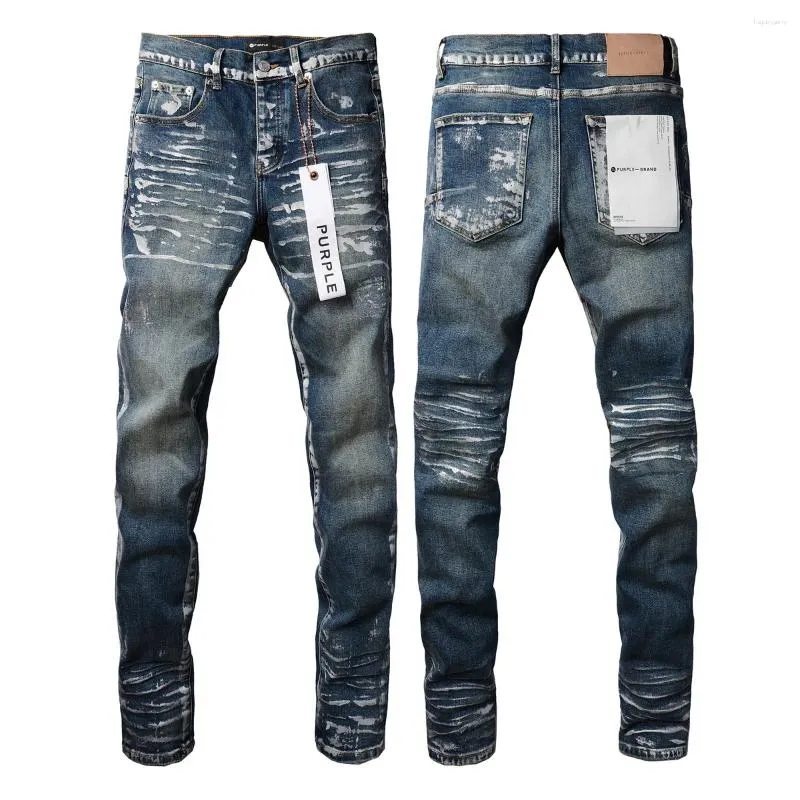 Calças femininas roxas marca jeans com luz azul escuro e pintura prateada angustiada 9042-1 2024 moda tendência de alta qualidade