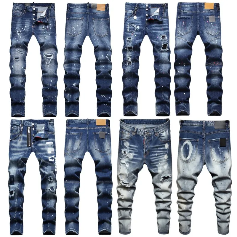 dsquared jeans kvinnor designer män staplade mens jean hög kvalitet lyx mode broderi lapptäcke kvinnor sanna byxor denim smala passform elastiska broderi byxor