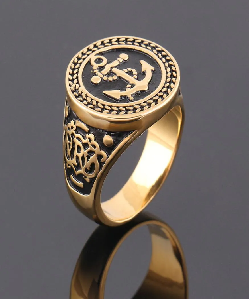 Bague en acier inoxydable pour hommes, bague de motard ancre de haute qualité, vente de bijoux pour hommes, bague de fiançailles dorée, 3383252