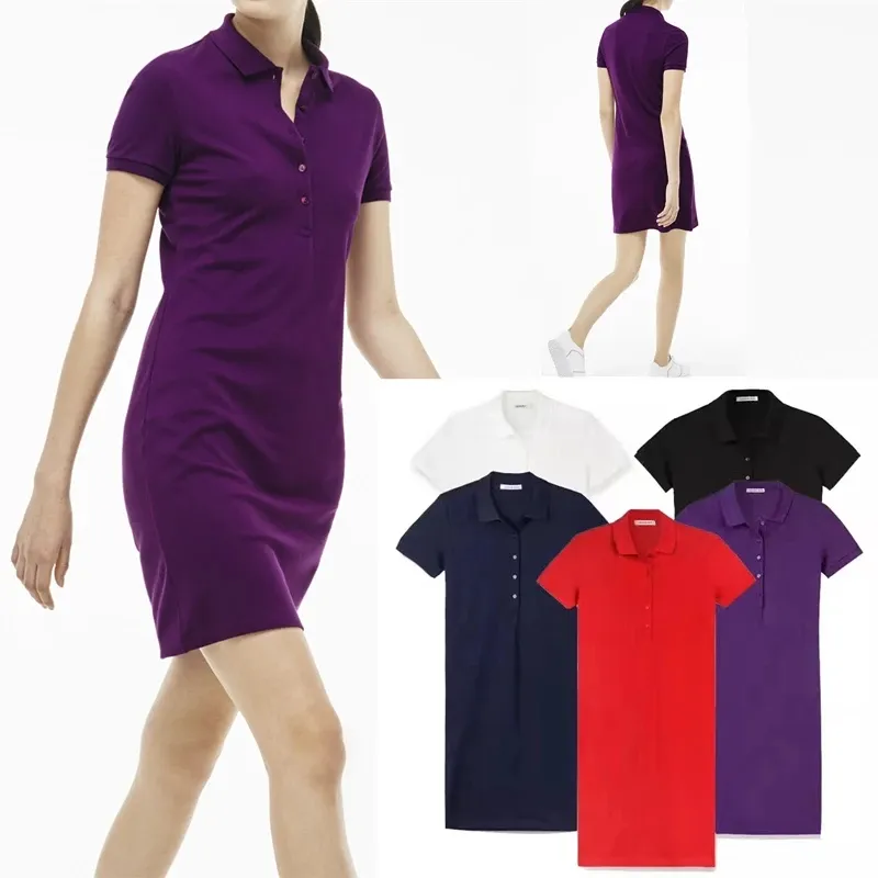 Women New In Crocodile 5 Buttons Elegant Basic Casual Polo Dresses Ladies Alligator Short Sleeve Leisure Party Dress High Quality Girls Luxury Designer Clothes