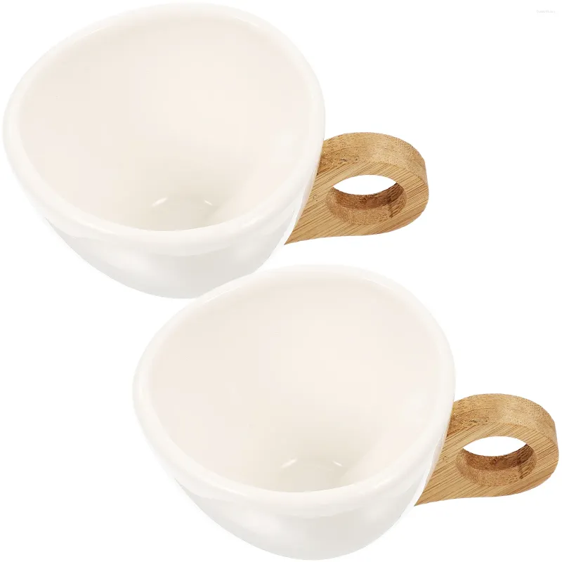 Wine Glasses 2 Pcs European Style Coffee Cup Office Espresso Mugs Ceramic Cappuccino Wood Beverage Cups