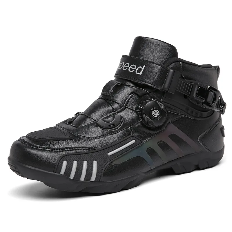 Venda quente de sapatos de motociclismo de outono e inverno, sapatos de motocicleta masculinos, sapatos de sola de borracha antiderrapante e antiderrapante, botas respiráveis de tubo médio