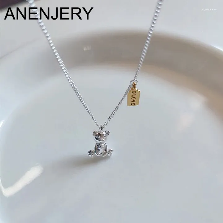 Chaînes Anenjery Petit Ours Amour Coeur Lettre Collier Pour Femmes Hommes Clavicule Chaîne Bijoux En Gros Cadeau D'anniversaire