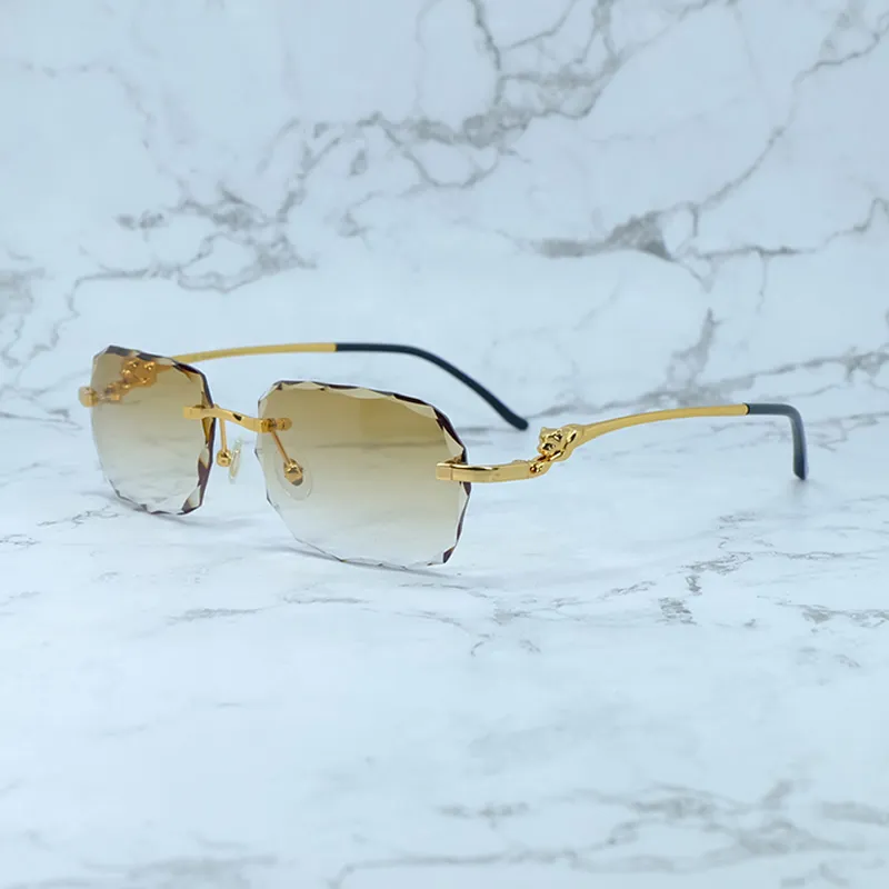 Panthère diamant coupe lunettes de soleil mode élégant lunettes de soleil hommes décoration en gros lunettes de créateur cadre en or 0281
