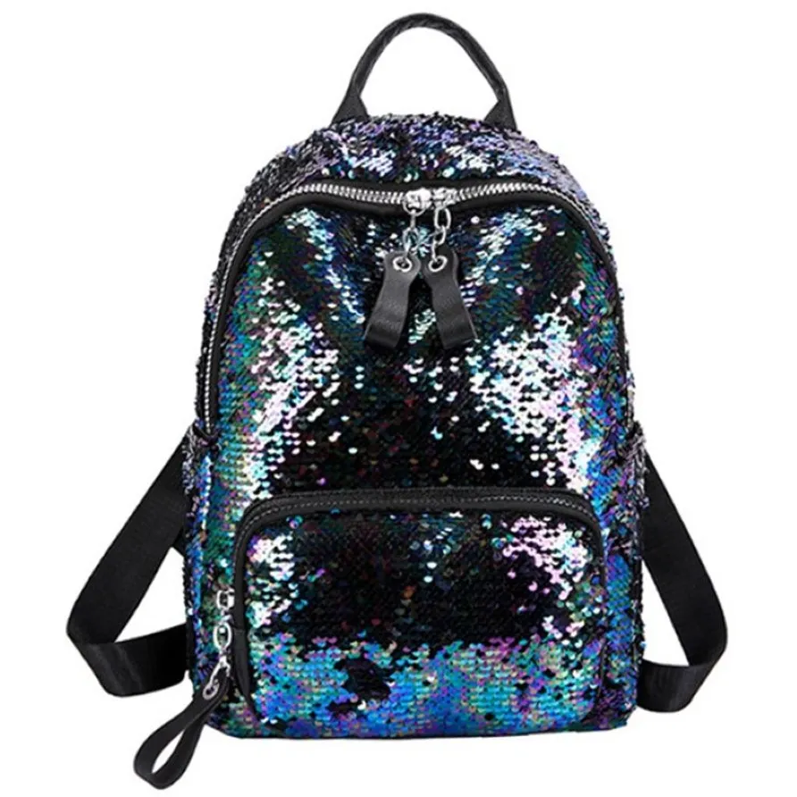 Mochila pequeña con lentejuelas ostentosas para adolescentes, bolso de hombro de viaje para chica, mochila escolar de Color contrastante con lentejuelas para estudiante Bag262l